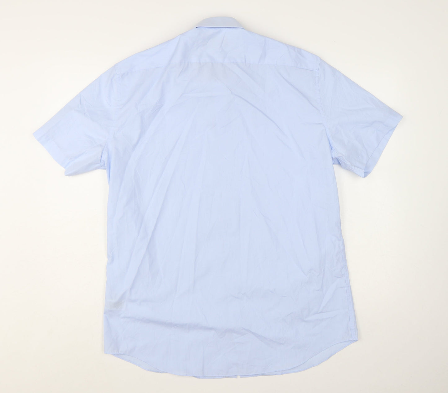 Marks and Spencer Men's Blue Tailored Short Sleeve Dress Shirt 17in Collared