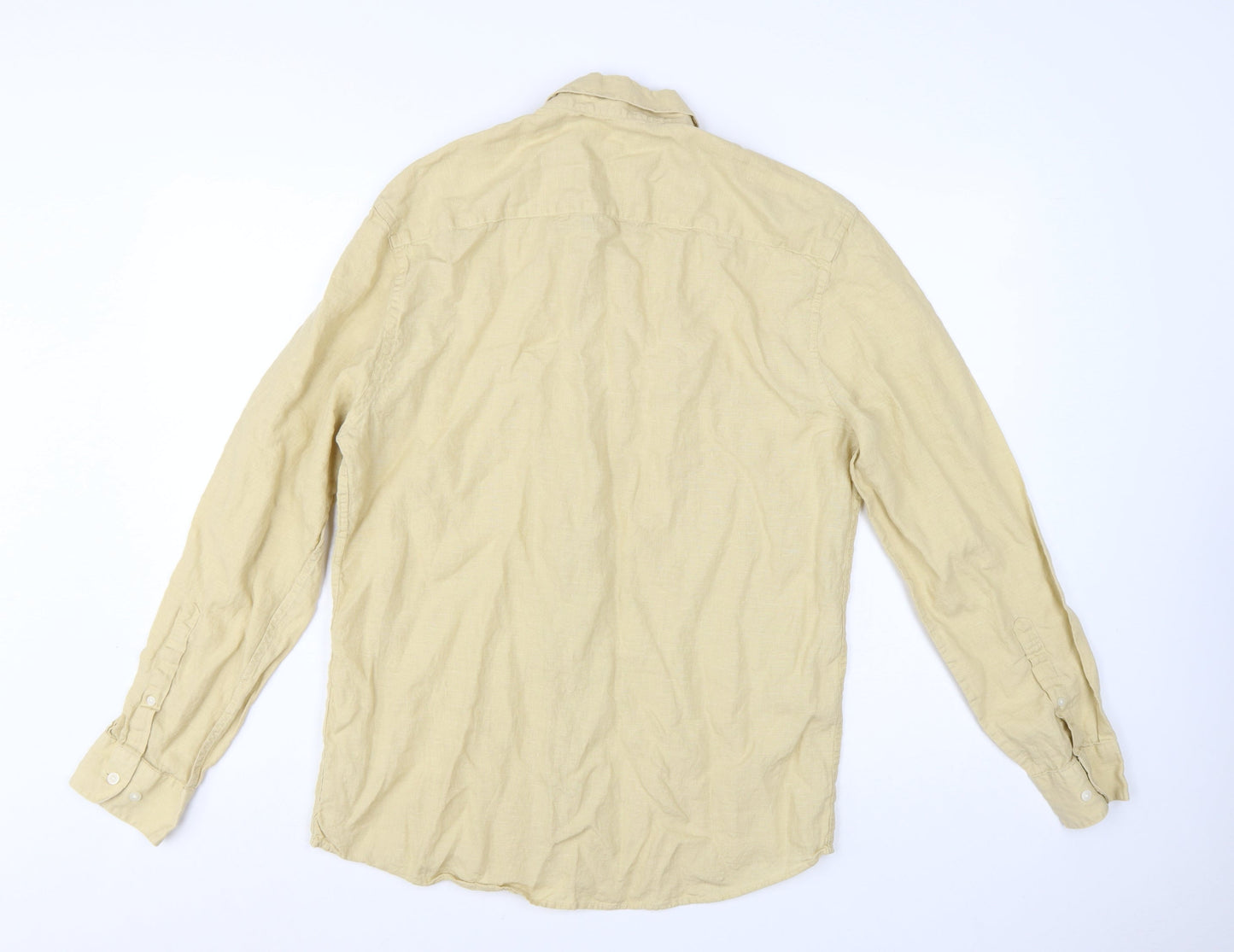 Marks and Spencer Men's Beige Linen Long Sleeve Regular Fit Shirt L