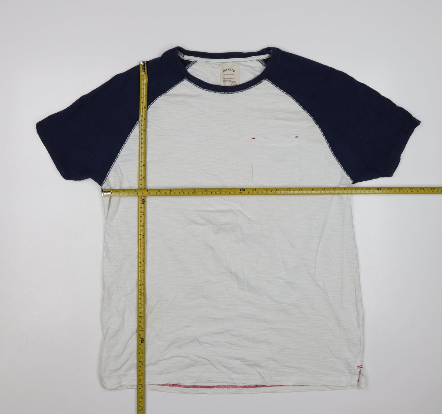 Fat Face Men's White Navy Colourblock Crew Neck Cotton T-Shirt XL