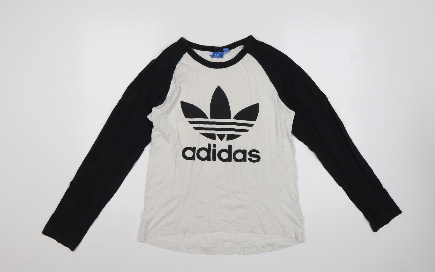 Adidas Men's Black & White Long Sleeve Cotton Crew Neck T-Shirt Size S