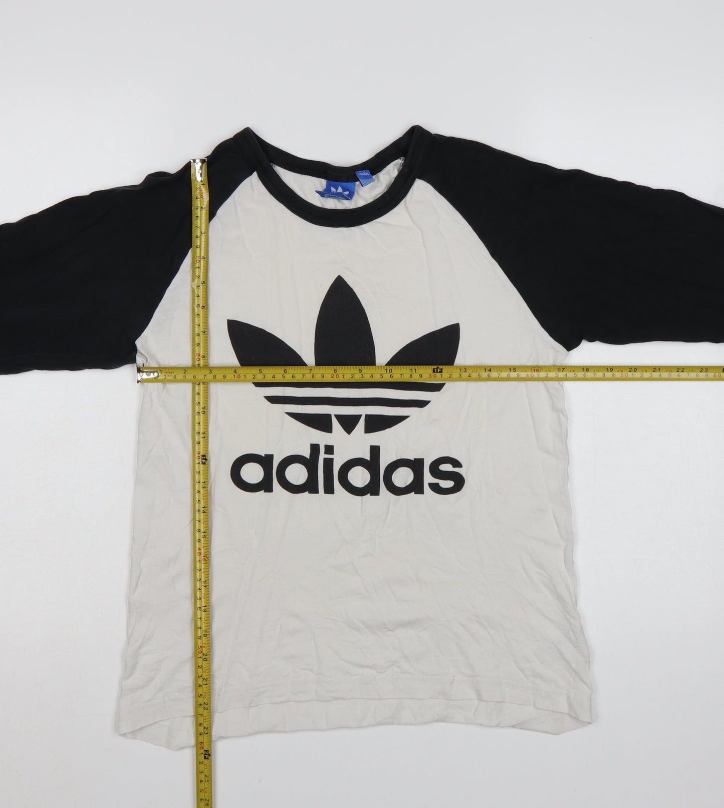 Adidas Men's Black & White Long Sleeve Cotton Crew Neck T-Shirt Size S