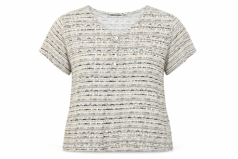 Isle Essentials Women's Beige Striped Cotton Short Sleeve T-Shirt Size 14