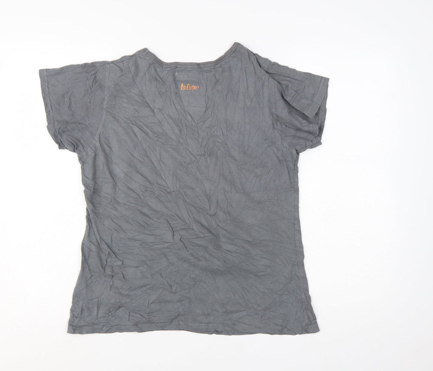 Lee Cooper Women Grey Beaded Cotton T-Shirt Size 16