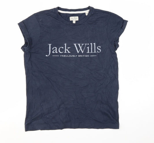 Jack Wills Women's Blue Basic T-Shirt UK 6 Short Sleeve Cotton