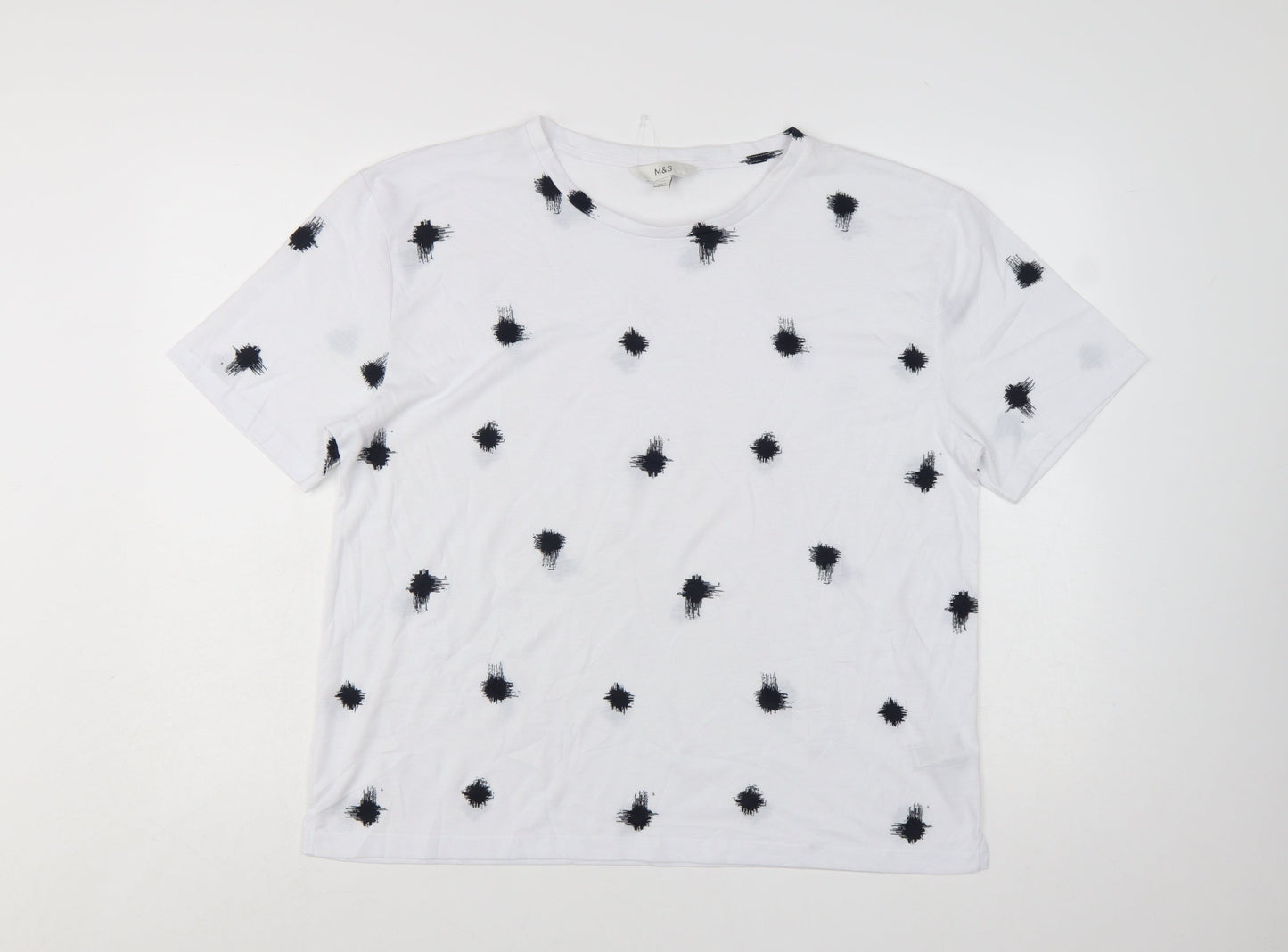 Marks and Spencer Womens White Spot Print Basic T-Shirt Size 14
