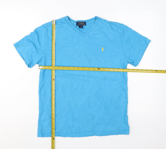 Ralph Lauren Boys Blue Cotton V-Neck Short Sleeve T-Shirt Size 14-16 Years