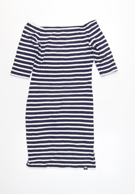 Superdry Womens Blue Striped Off Shoulder Bodycon Dress Size S
