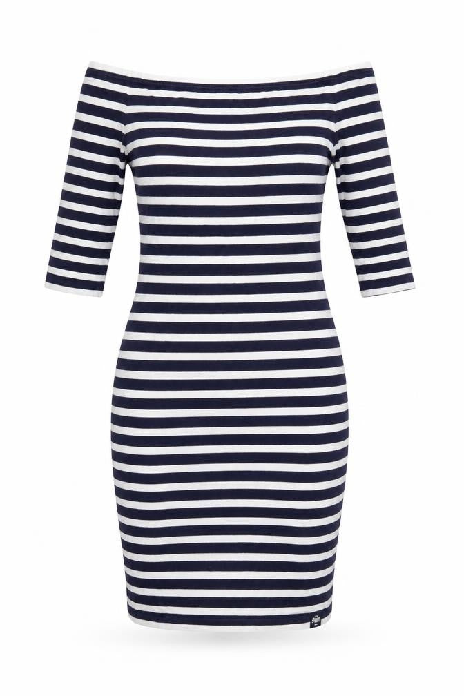 Superdry Womens Blue Striped Off Shoulder Bodycon Dress Size S