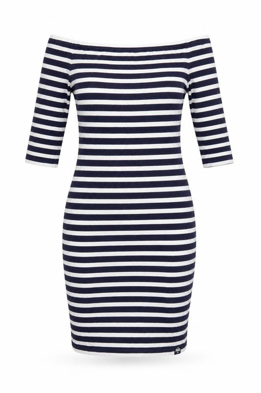 Superdry Womens Blue Striped Off Shoulder Bodycon Dress Size S