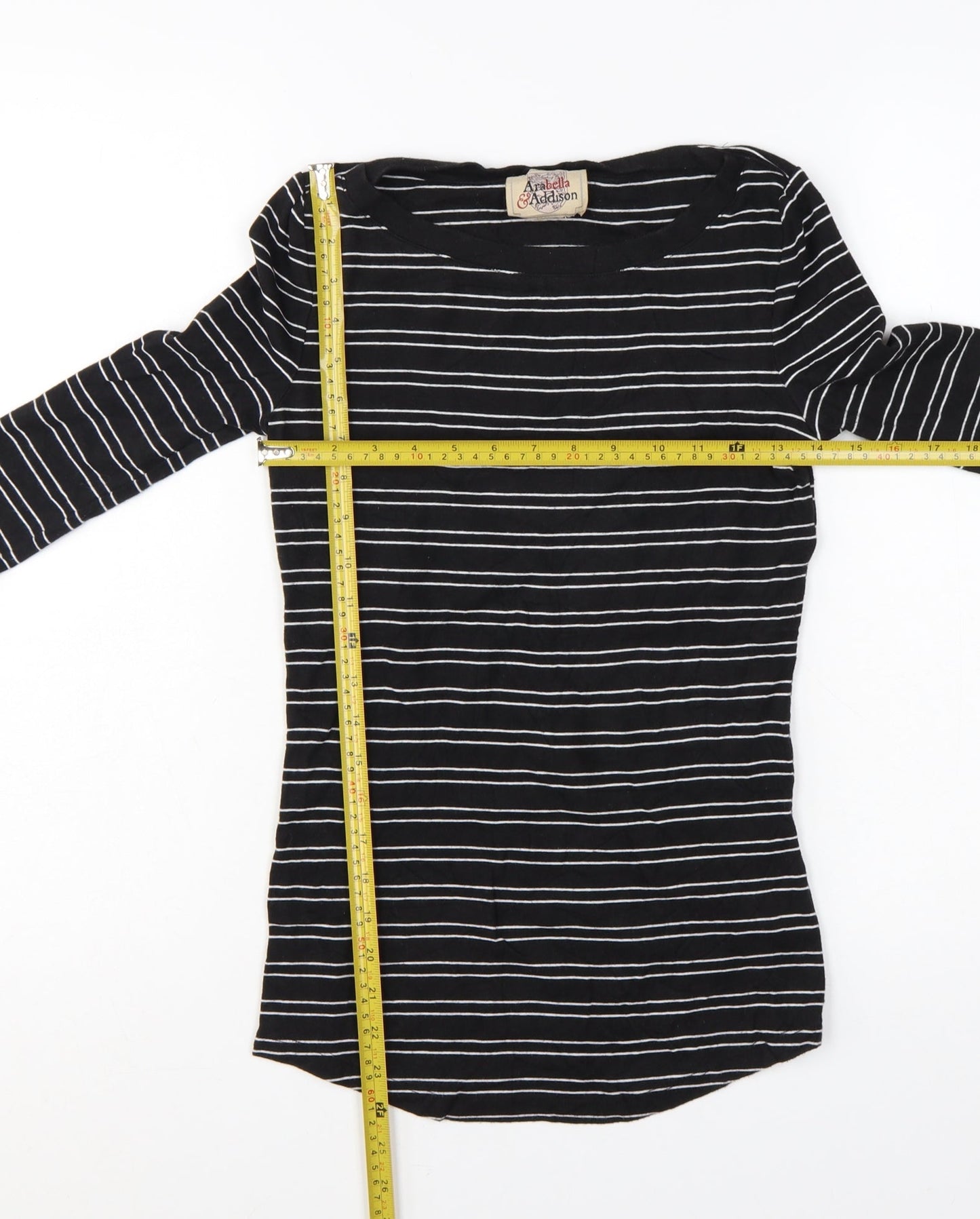Arabella & Addison Womens Black Striped Boat Neck 3/4 Sleeve Jersey Top Size 10