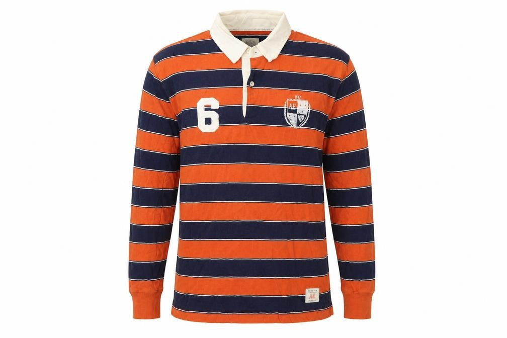 American Eagle Men’s Orange & Blue Striped Rugby Shirt M