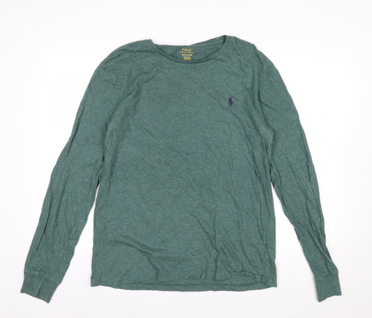 Ralph Lauren Men's Green Cotton Long Sleeve Crew Neck Top M