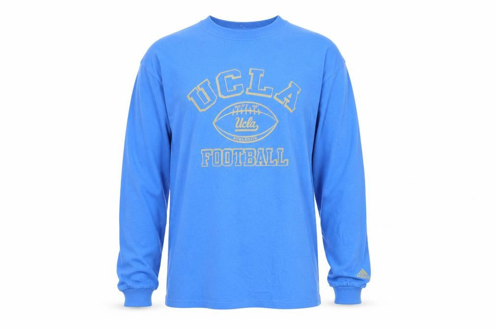 Front view of Adidas Men's Blue UCLA Football Long Sleeve Cotton T-Shirt M