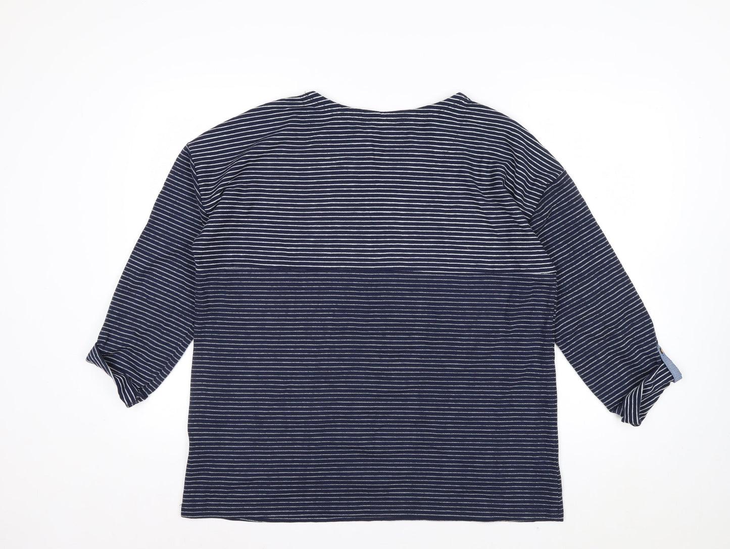 Mantaray Women Blue Striped 3/4 Sleeve Cotton Jersey Top Size 16