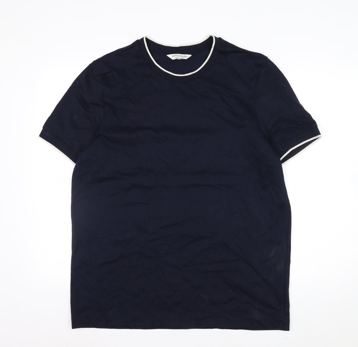Marks and Spencer Autograph Men's Blue Cotton Crew Neck T-Shirt Size L