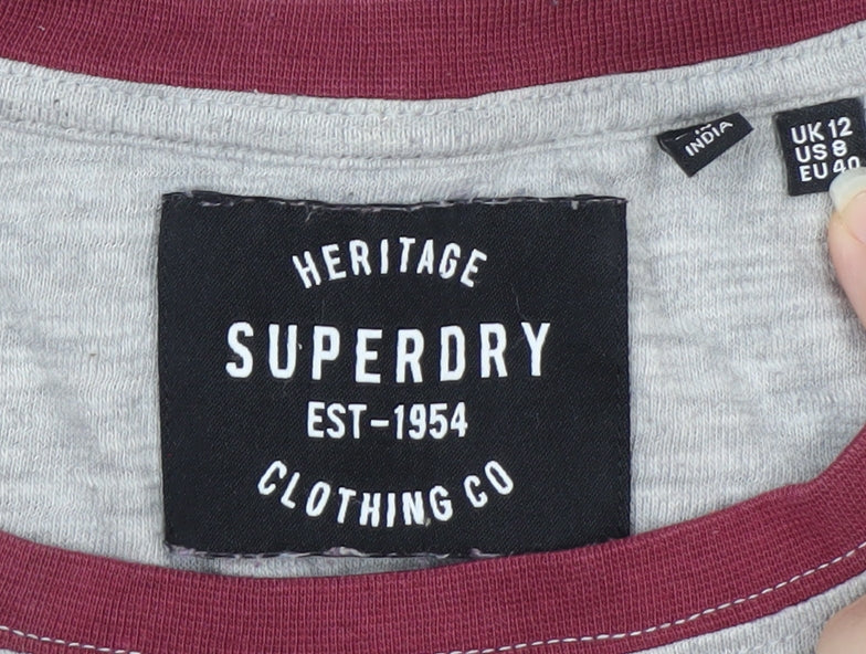 Superdry Women's Grey Long Sleeve Raglan T-Shirt Size 12
