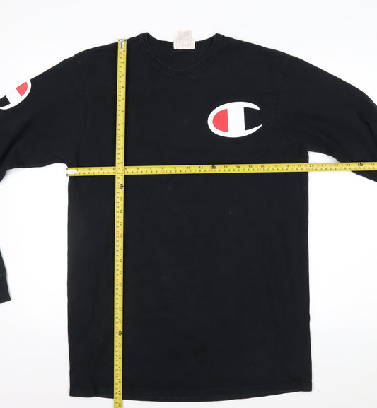 Champion Men's Black Long Sleeve Logo Top Size L Cotton