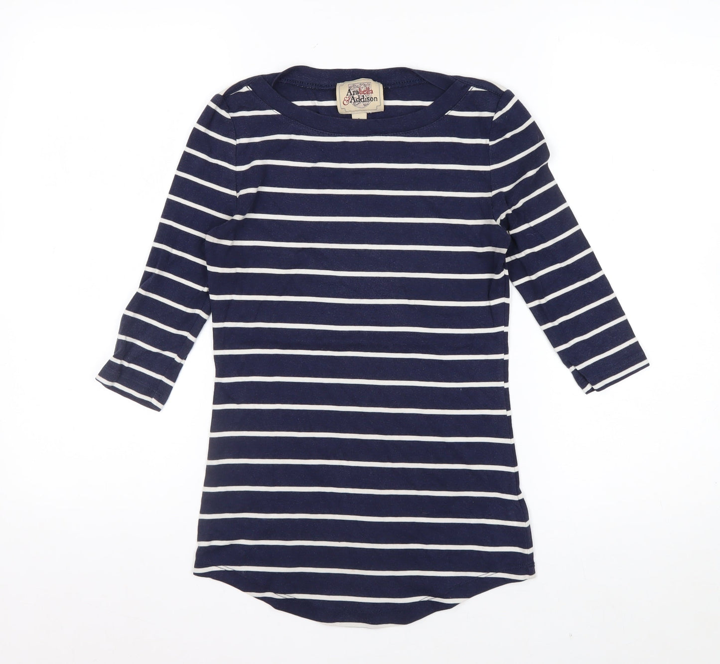 Arabella & Addison Women Blue Striped 3/4 Sleeve Boat Neck T-Shirt Size 10