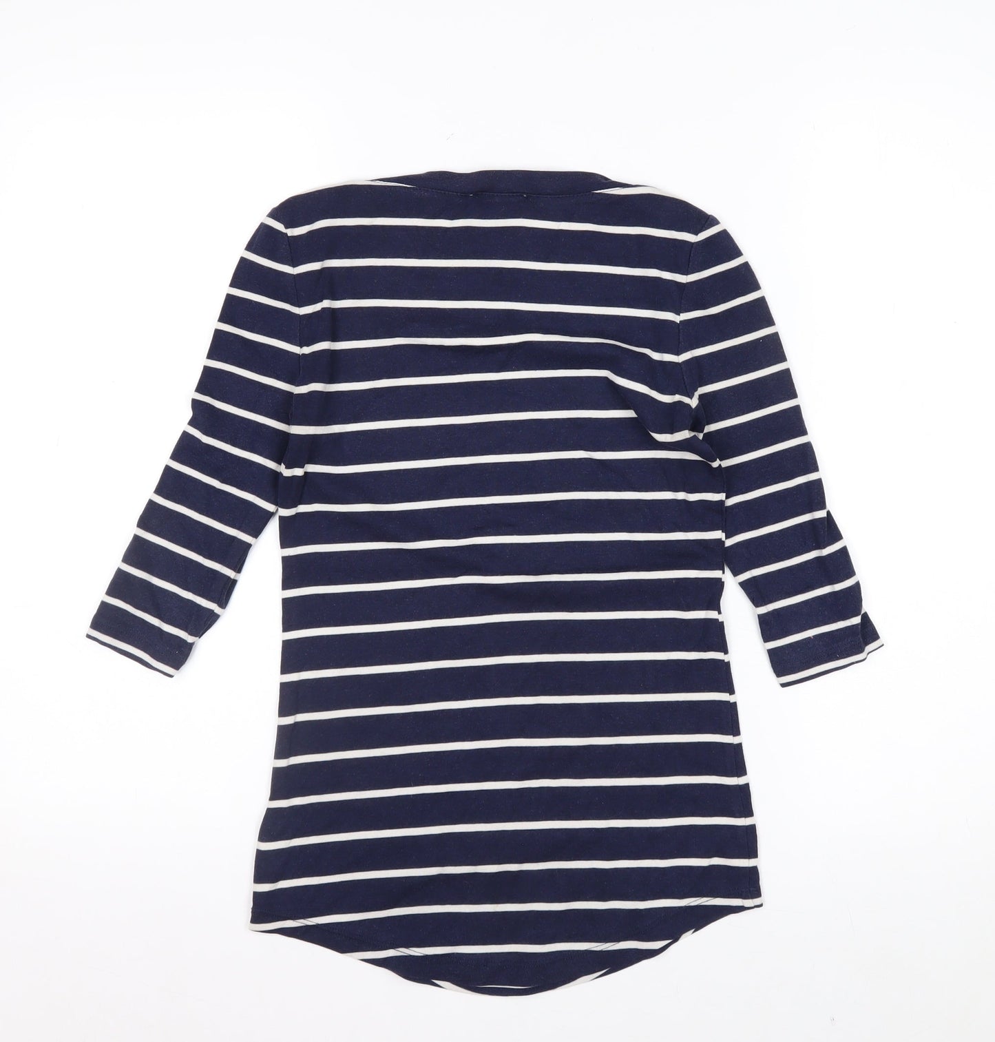 Arabella & Addison Women Blue Striped 3/4 Sleeve Boat Neck T-Shirt Size 10