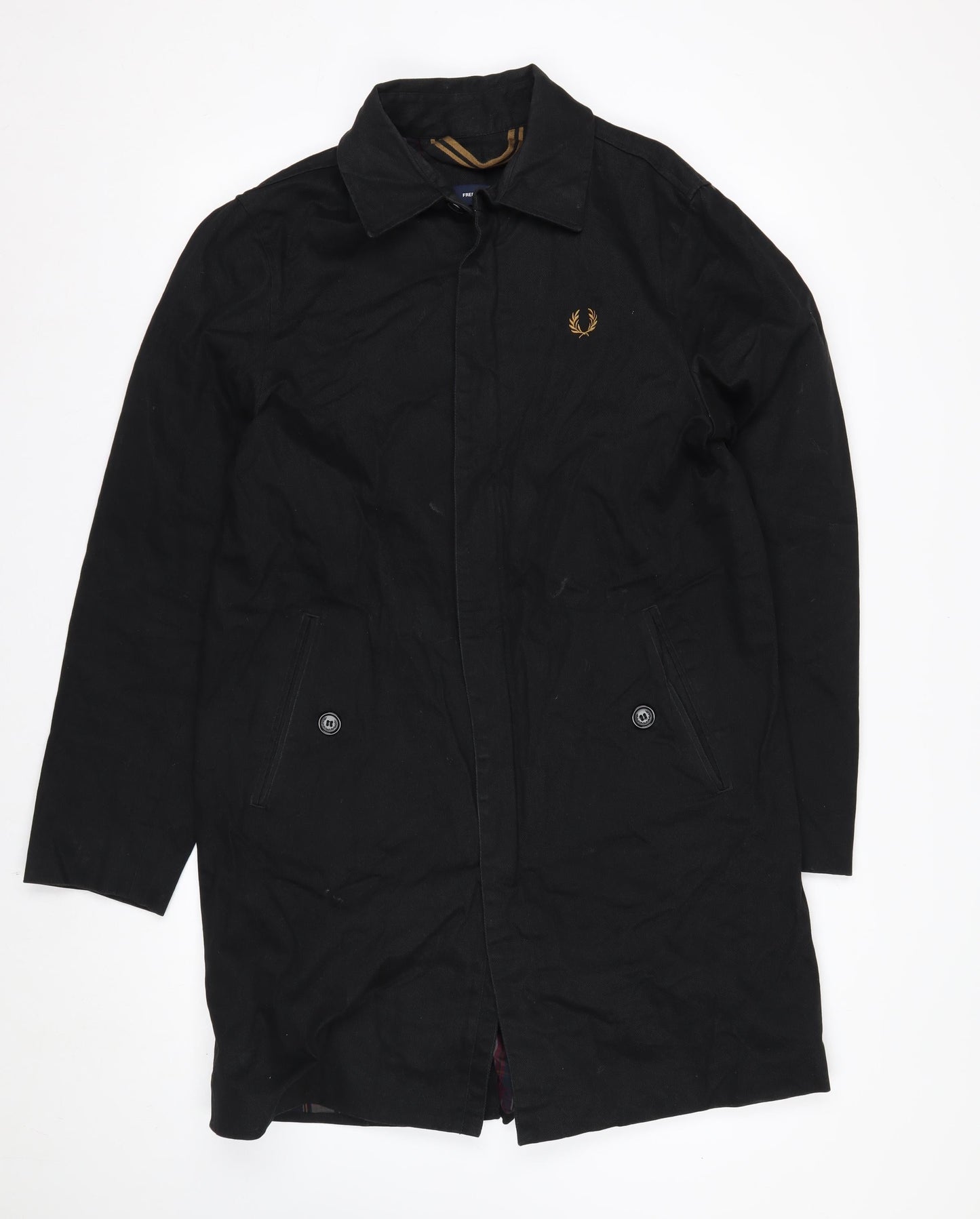 Fred Perry Men's Black Cotton Overcoat Jacket Size S Classic