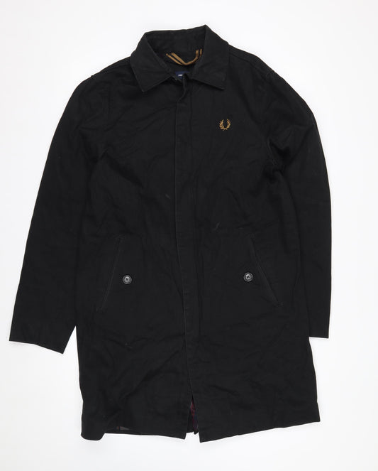Fred Perry Men's Black Cotton Overcoat Jacket Size S Classic