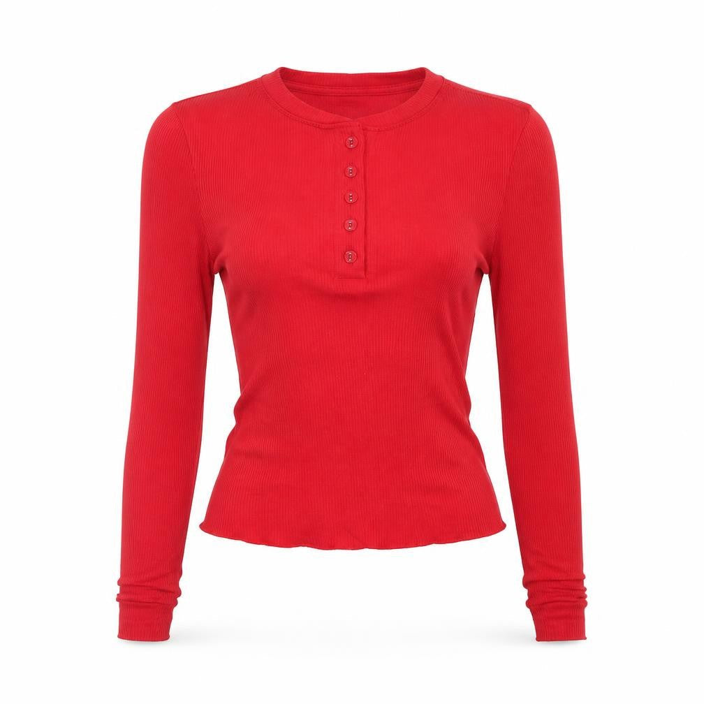 Marks & Spencer Women's Red Henley Button-Up Top Size 6 Tall