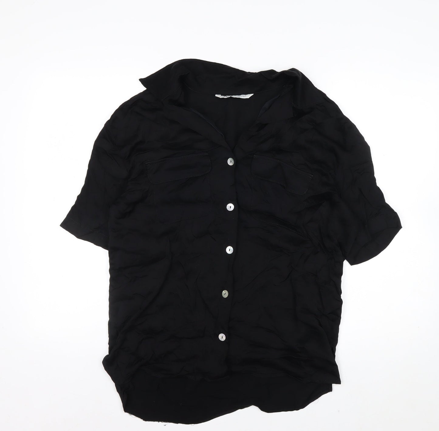 Zara Men's Black Short Sleeve Button-Up Shirt Size L Viscose Casual