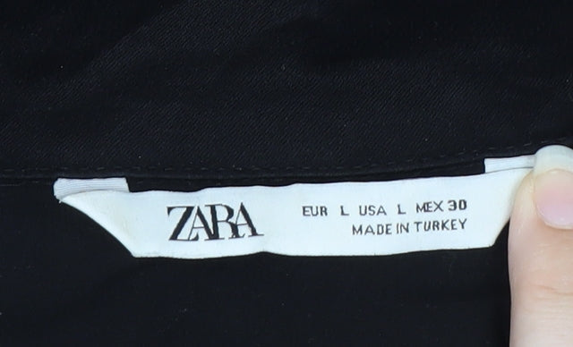 Zara Men's Black Short Sleeve Button-Up Shirt Size L Viscose Casual