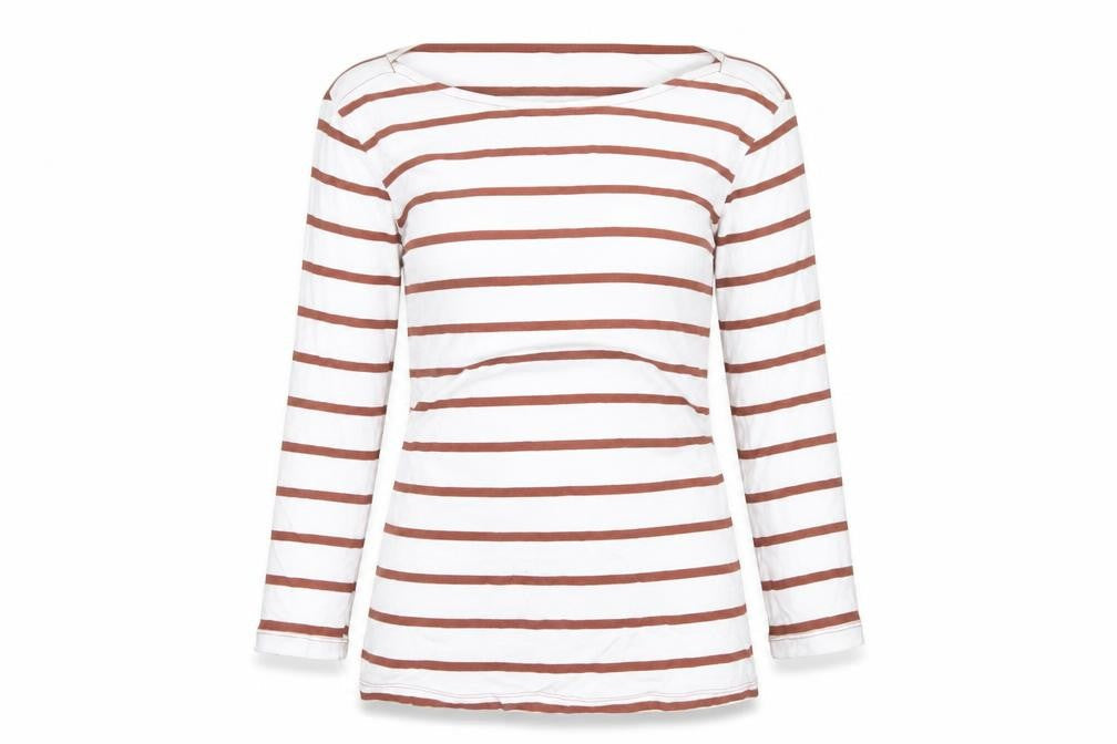 Marks and Spencer Women White Striped Long Sleeve Cotton T-Shirt Size 10