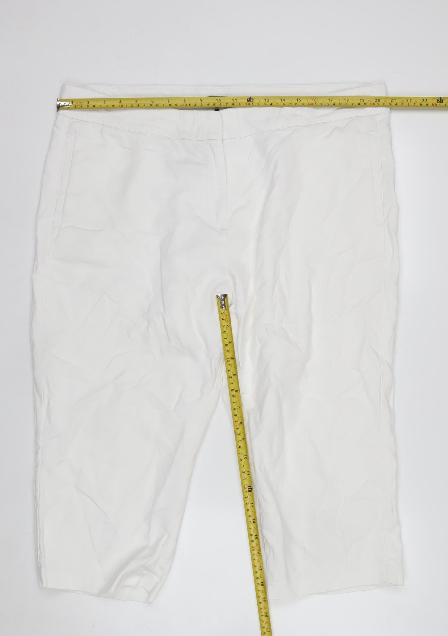 Marks and Spencer Women’s White Size 20 Cropped Cotton Stretch Trousers