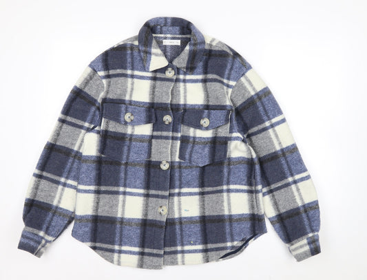 MNG Men's Blue Checked Flannel Shirt Jacket Size M