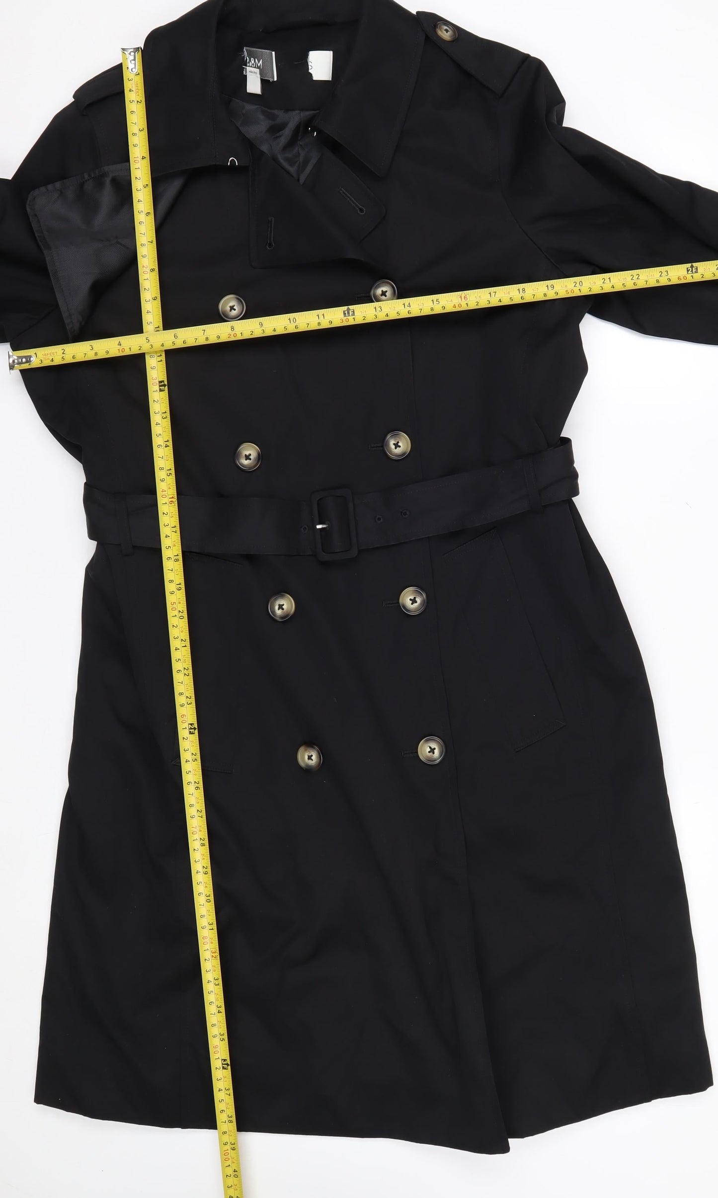 Marks and Spencer Women's Black Trench Coat Size 14 Belted Long Classic