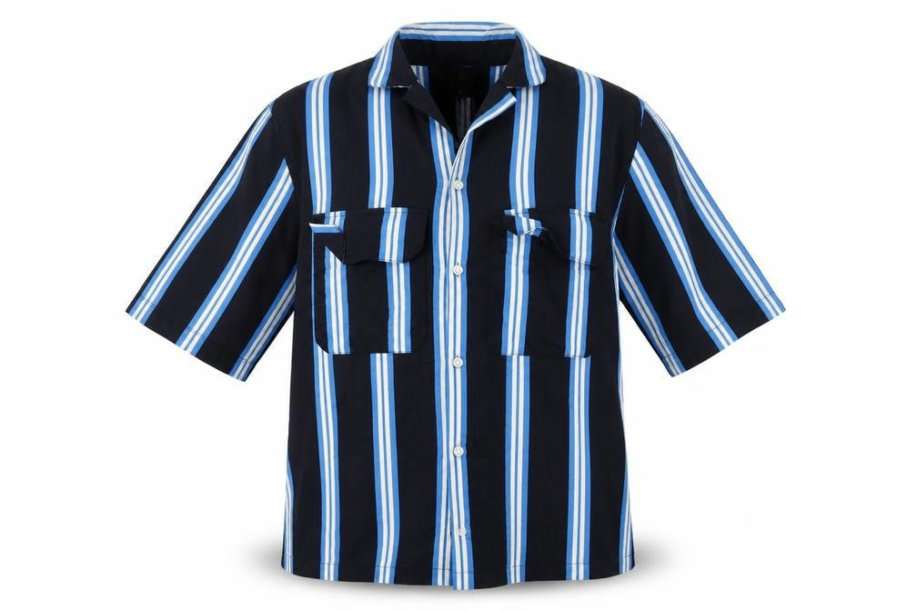 H&M Men’s Navy Blue Striped Lyocell Button-Up Shirt L