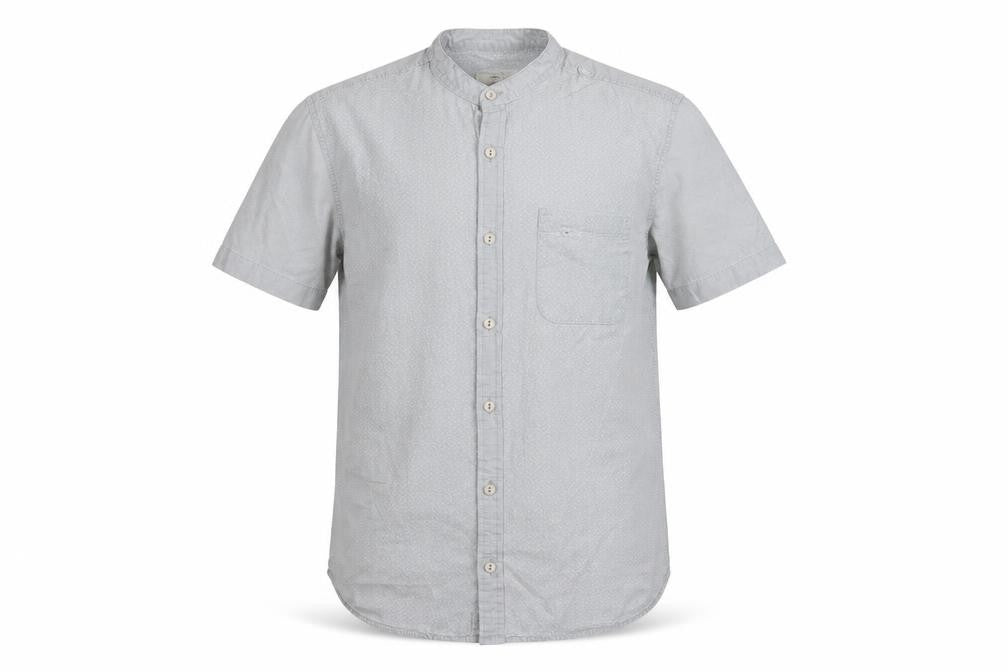 River Island Men's Grey Polka Dot Short Sleeve Band Collar Cotton Shirt S