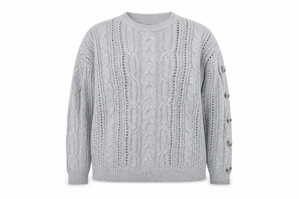 Marks and Spencer Women Grey Cable-Knit Wool Blend Jumper Size 14