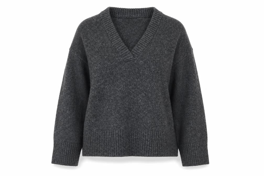 Monki Womens Grey Wool Blend V-Neck Chunky Knit Jumper XS