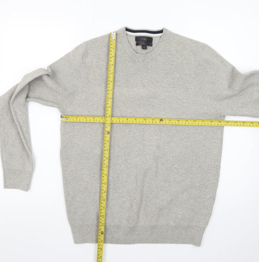 Marks and Spencer Men Grey Cotton Blend Crew Neck Jumper Size M
