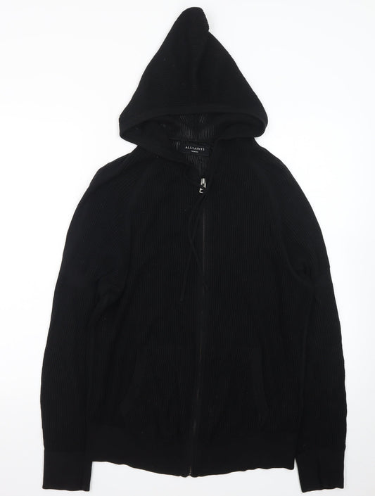 AllSaints Men's Black Full Zip Hooded Cotton Jumper - Size M