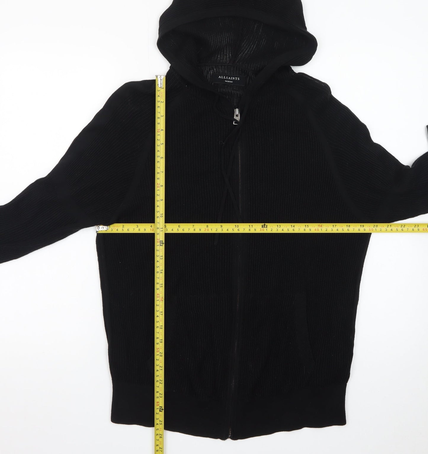 AllSaints Men's Black Full Zip Hooded Cotton Jumper - Size M