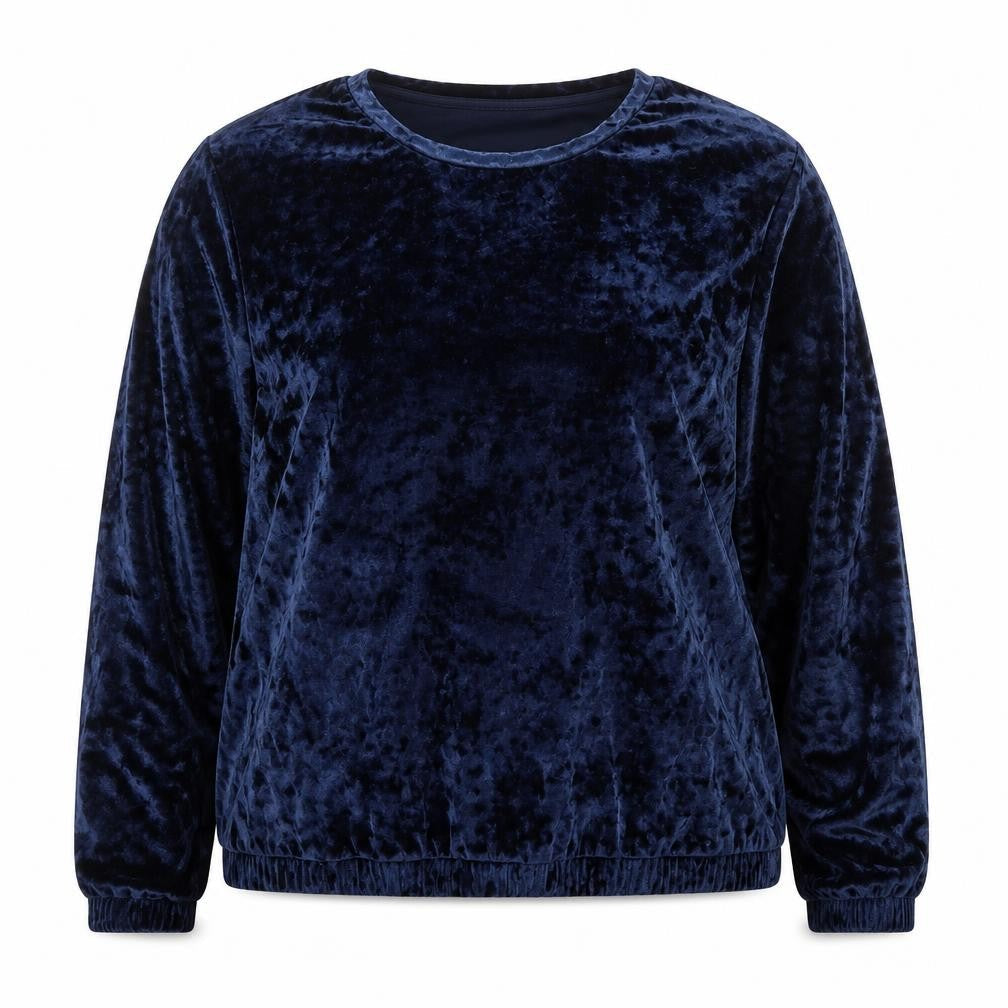 Marks & Spencer Women's Navy Blue Velvet Long Sleeve Pullover Sweatshirt UK 16