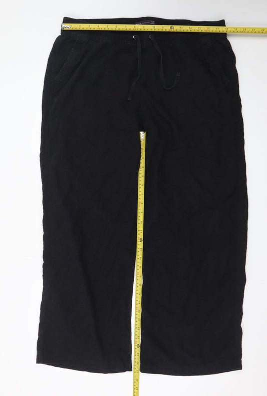 Marks and Spencer Women Black Linen Blend Wide-Leg Trousers Size 18