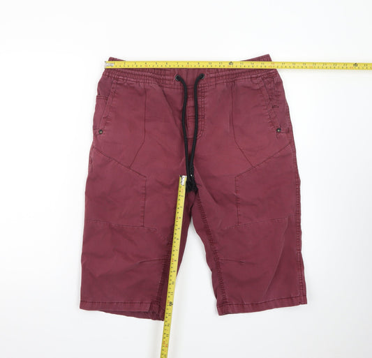 Next Men Red Cargo Shorts Size 32 Elastic Waist Drawstring