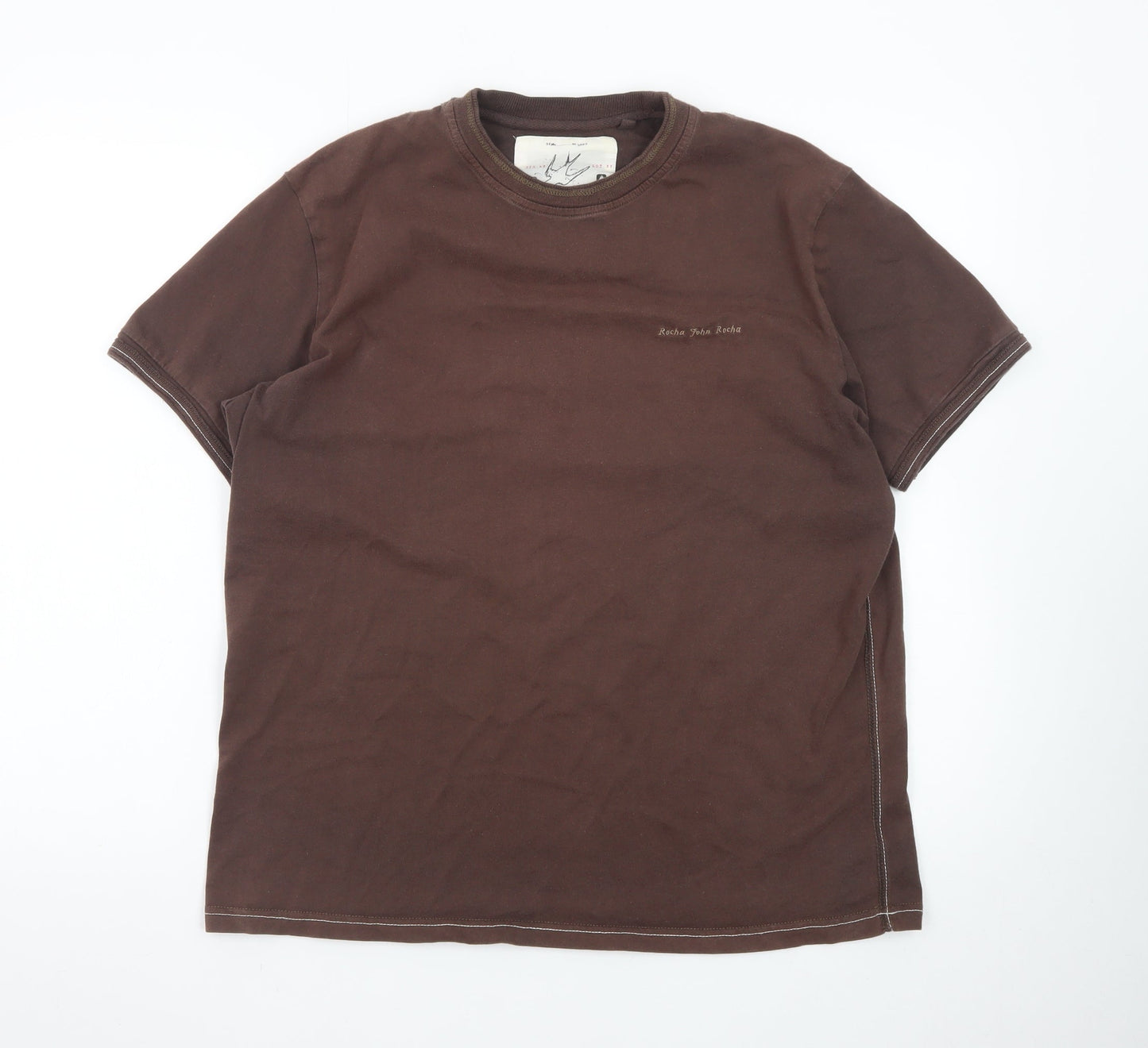 Rocha John Rocha Men's Brown Cotton Crew Neck T-Shirt Size L
