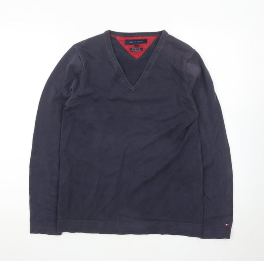 Tommy Hilfiger Men's Blue Cotton V-Neck Jumper Size S