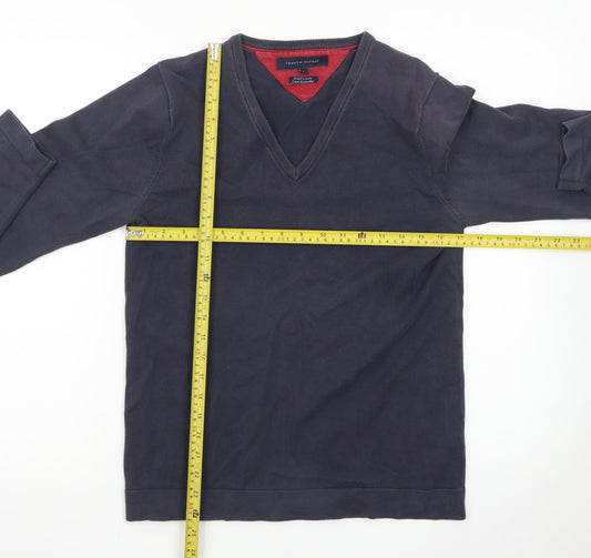 Tommy Hilfiger Men's Blue Cotton V-Neck Jumper Size S