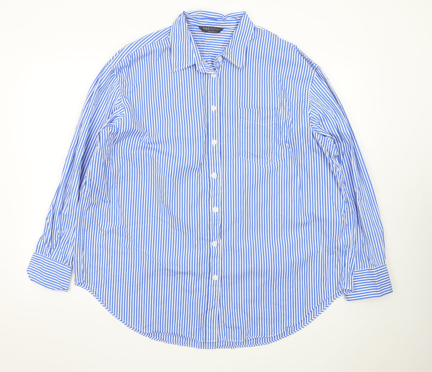 Marks and Spencer Men's Blue Striped 18 Long Sleeve Dress Shirt