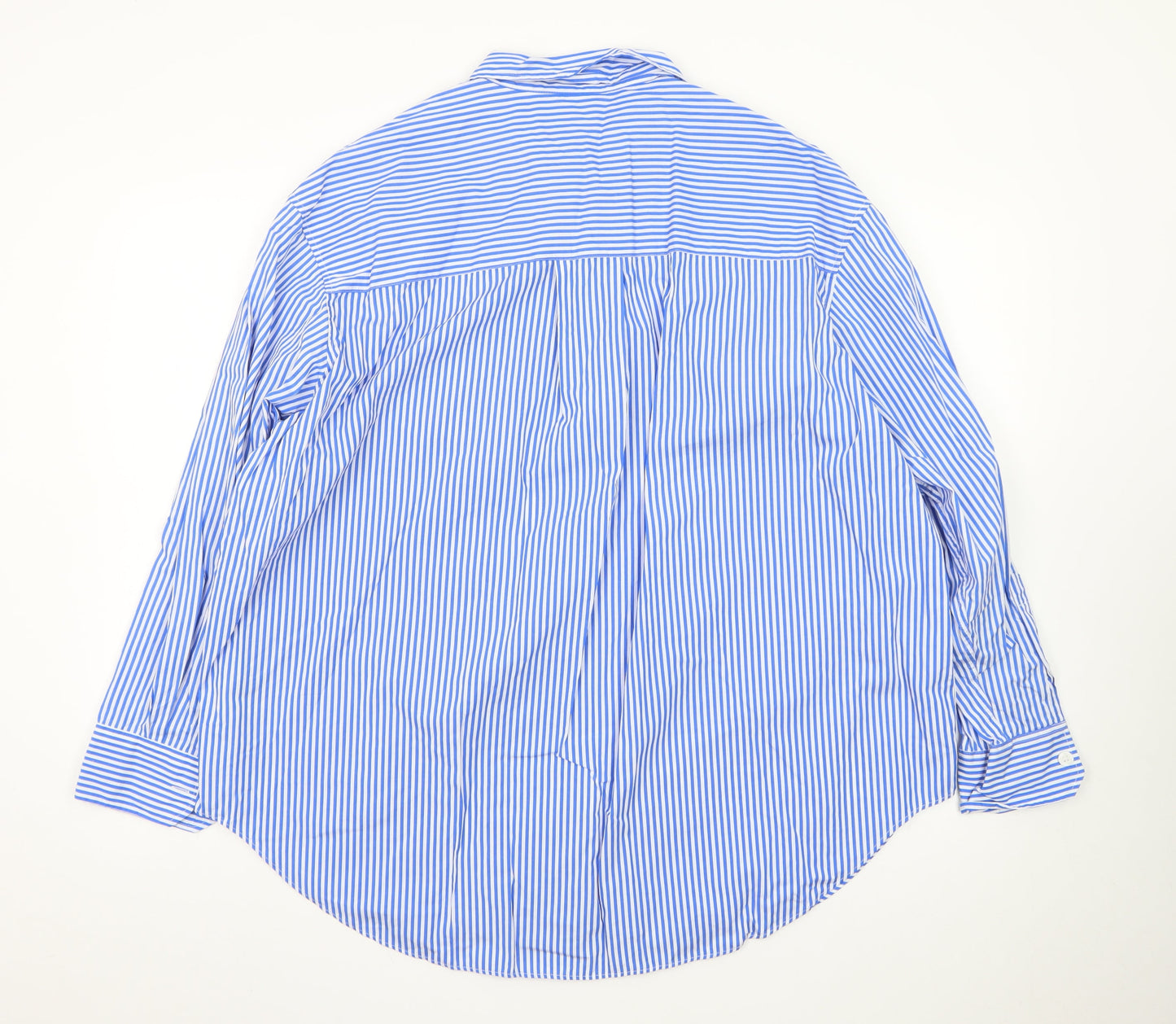 Marks and Spencer Men's Blue Striped 18 Long Sleeve Dress Shirt