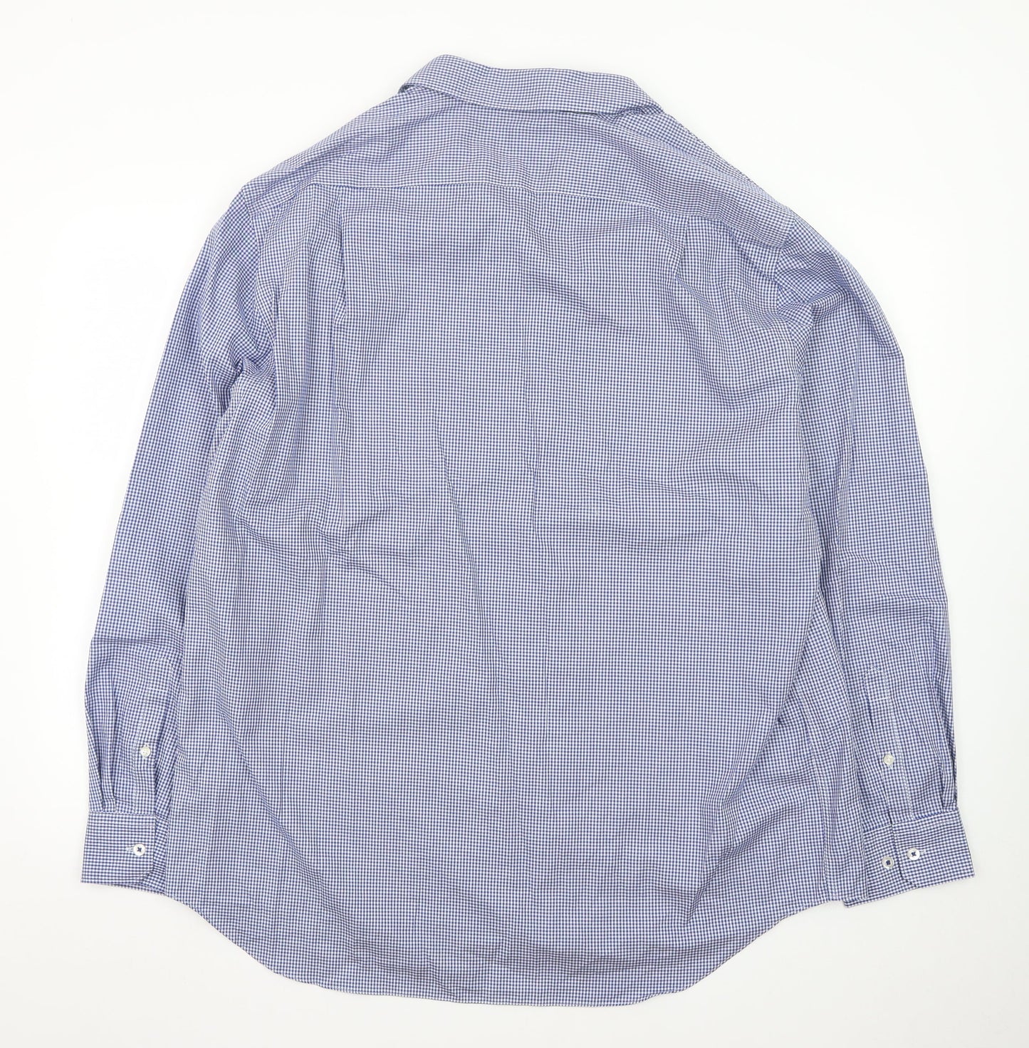 Marks and Spencer Men's Blue Check Regular Fit Non-Iron Dress Shirt 17.5”