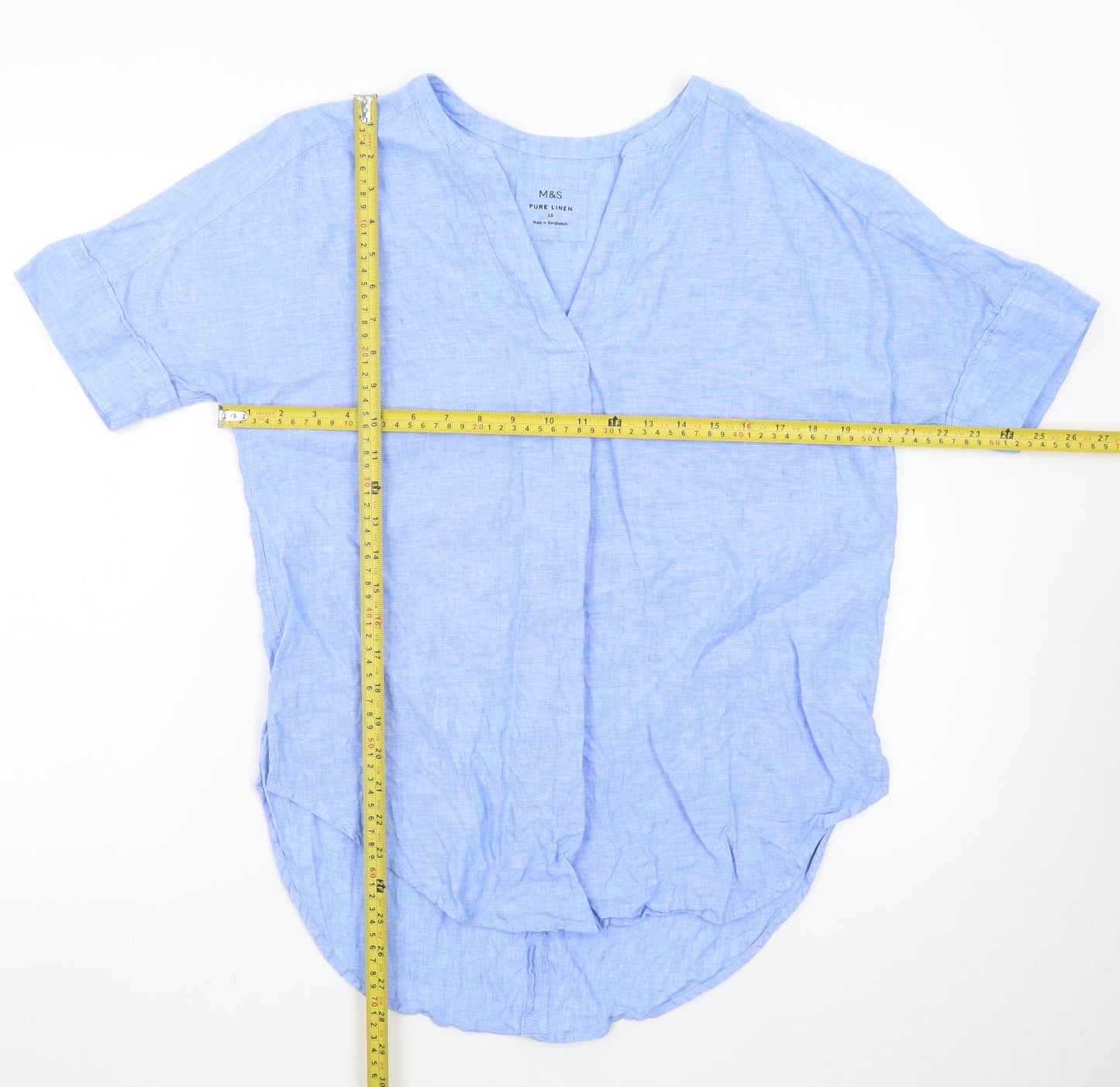 Marks and Spencer Women's Blue Pure Linen V-Neck Blouse Size 10