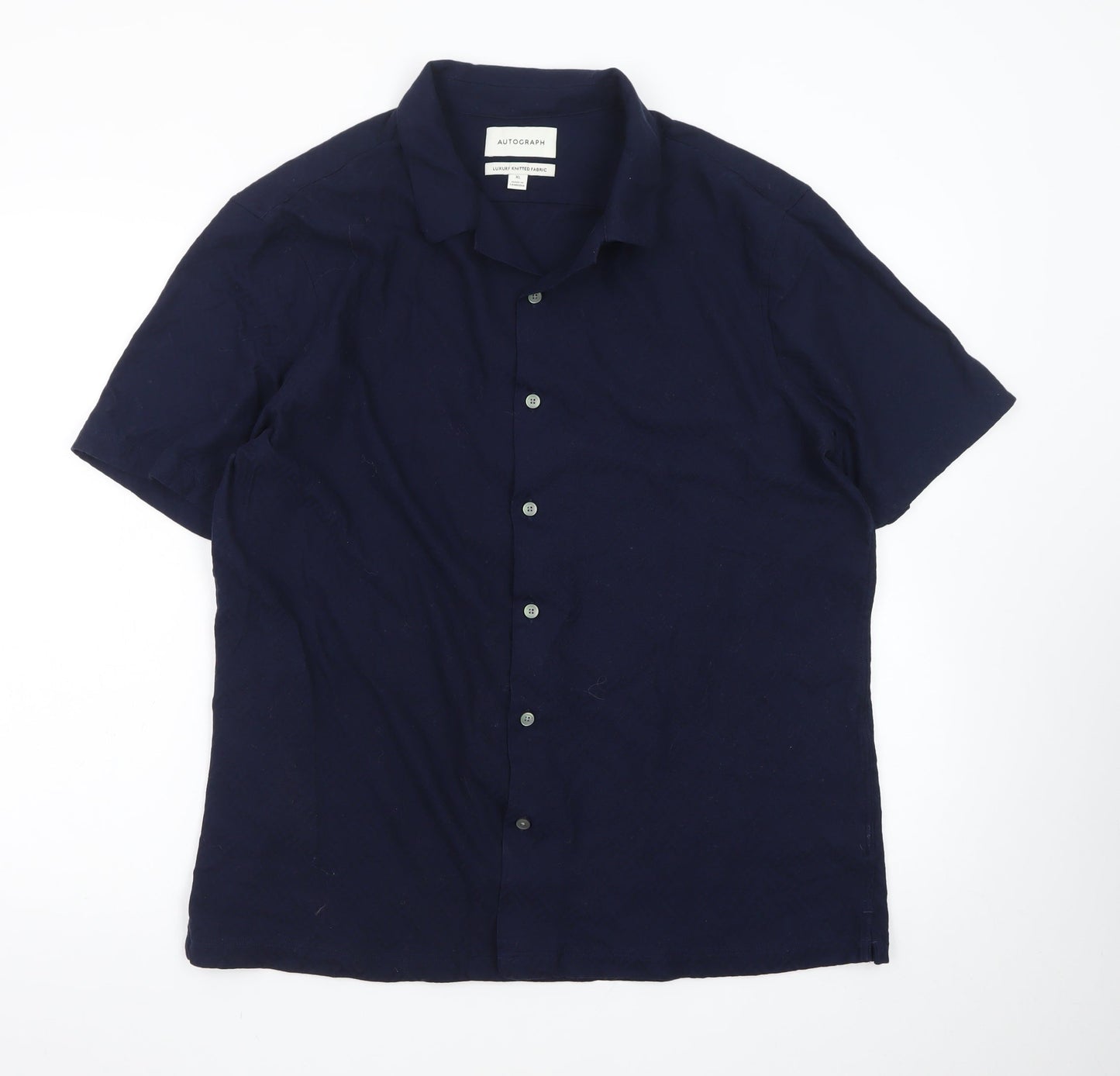 Marks and Spencer Autograph Men's Blue XL Short Sleeve Button-Up Shirt